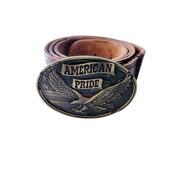 American Pride Leather Intricate Design Brown Belt Biker Western Rodeo Size 42 - Picture 1 of 4